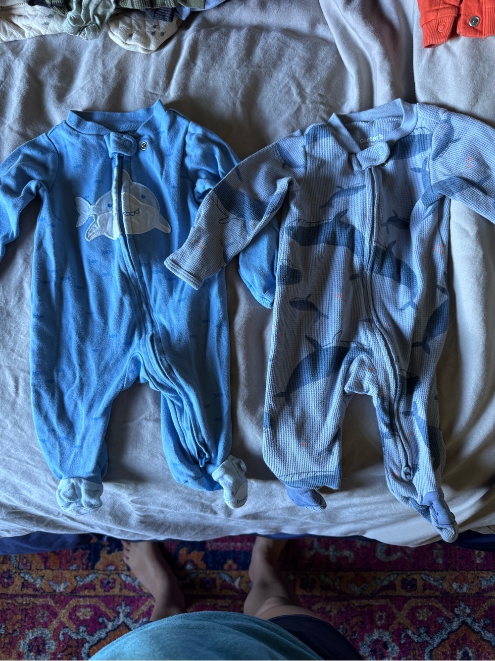 Carter's Light Blue Shark & Whale Footed One-Piece Sleepers - Set of 2